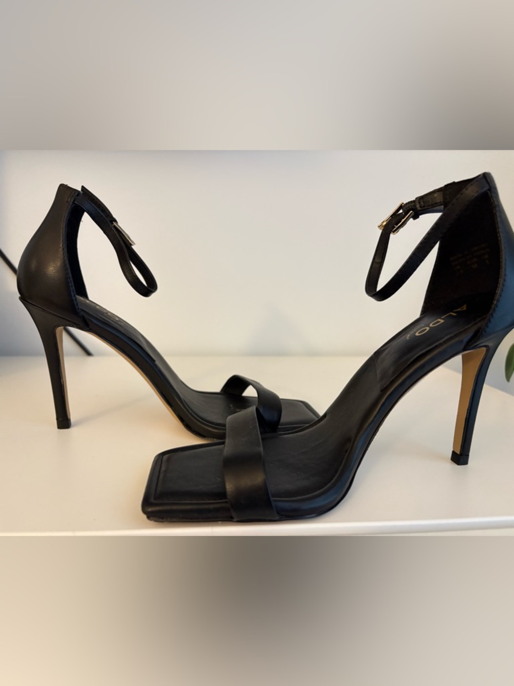 Aldo Black Square-Toe Ankle-Strap Stiletto Heels